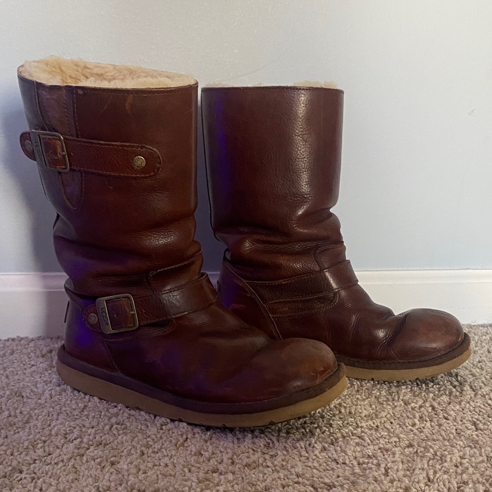 UGG Brown Shearling-Lined Leather Winter Boots - image 2